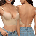 Backless Bra for Low-Back Dresses with Removable Clear Straps and Underwire, Seamless Cups