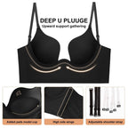 Backless Bra for Low-Back Dresses with Removable Clear Straps and Underwire, Seamless Cups