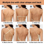 Backless Bra for Low-Back Dresses with Removable Clear Straps and Underwire, Seamless Cups