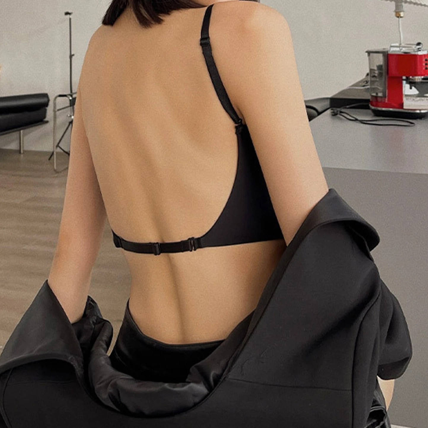 Backless Bra for Low-Back Dresses with Removable Clear Straps and Underwire, Seamless Cups