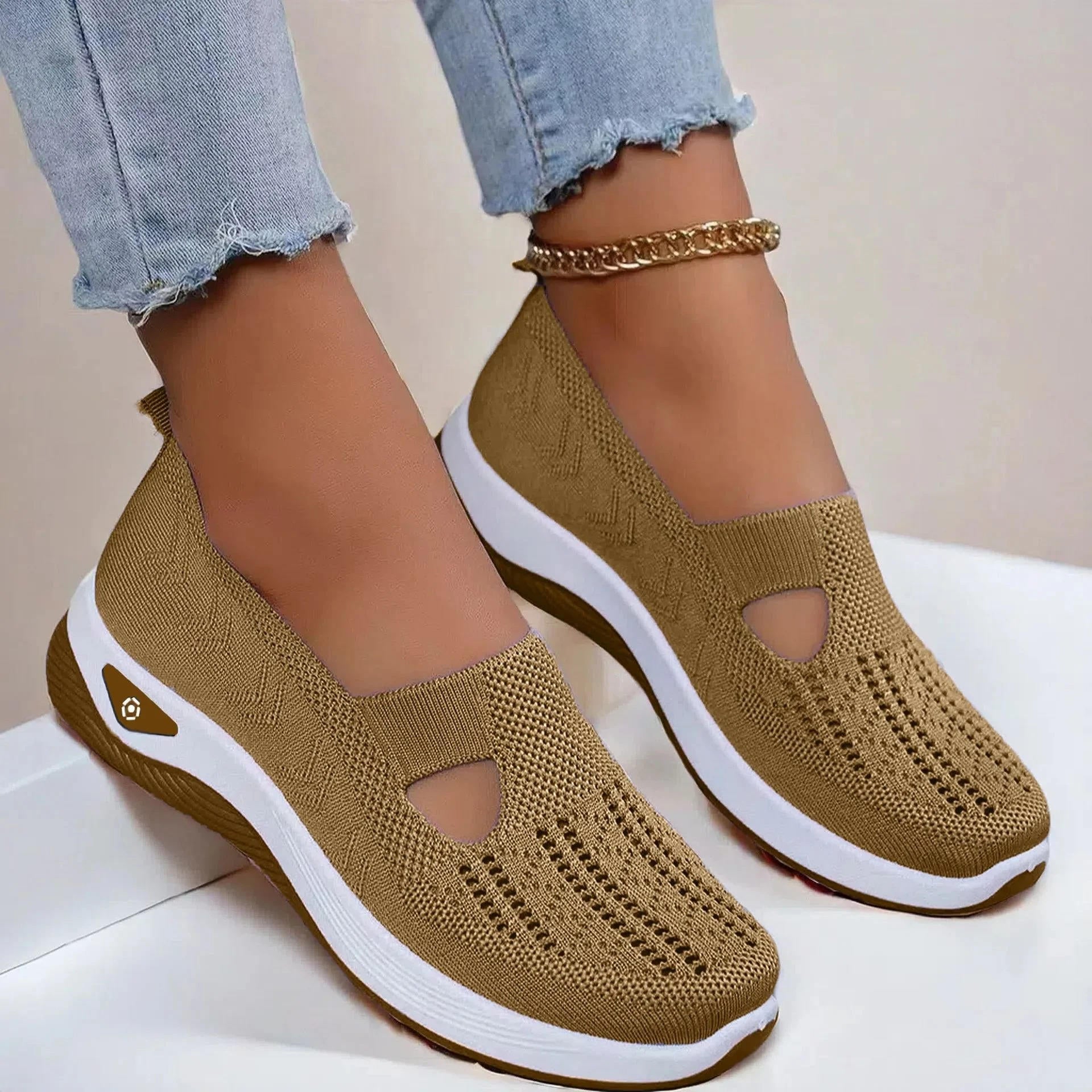 Women's Orthopedic Shoes with Memory Foam Insole and Triple Arch Support, Breathable Knit