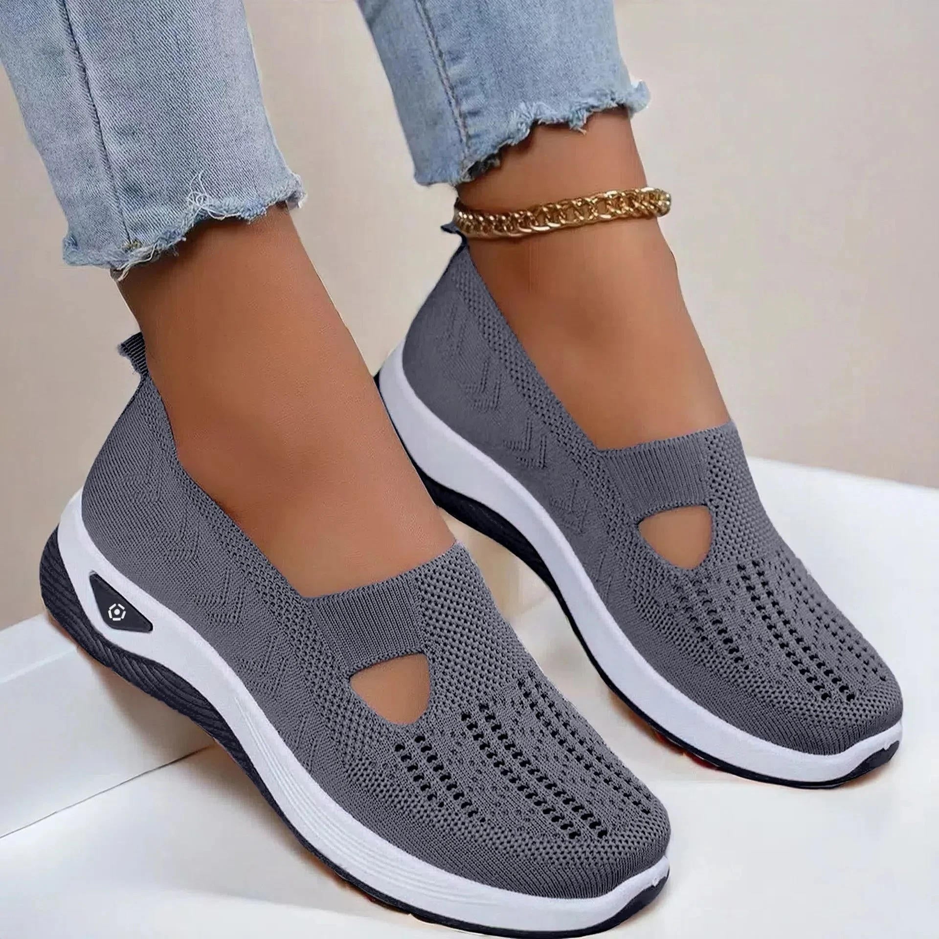 Women's Orthopedic Shoes with Memory Foam Insole and Triple Arch Support, Breathable Knit