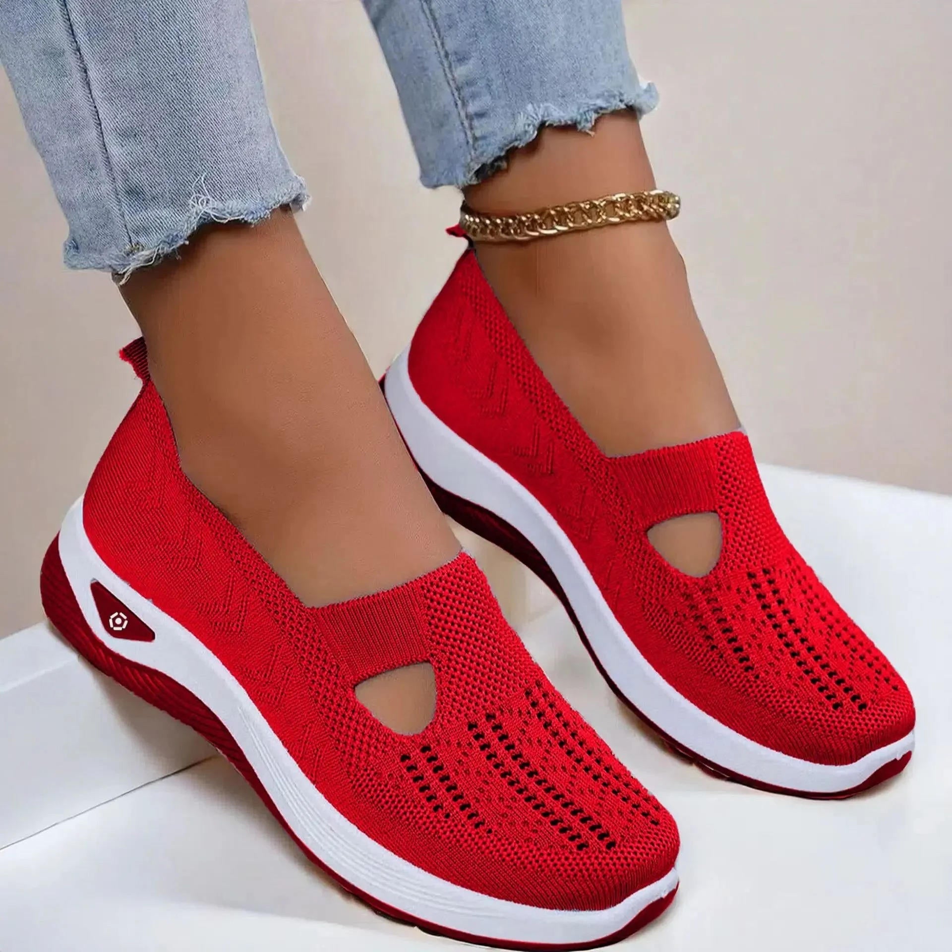 Women's Orthopedic Shoes with Memory Foam Insole and Triple Arch Support, Breathable Knit