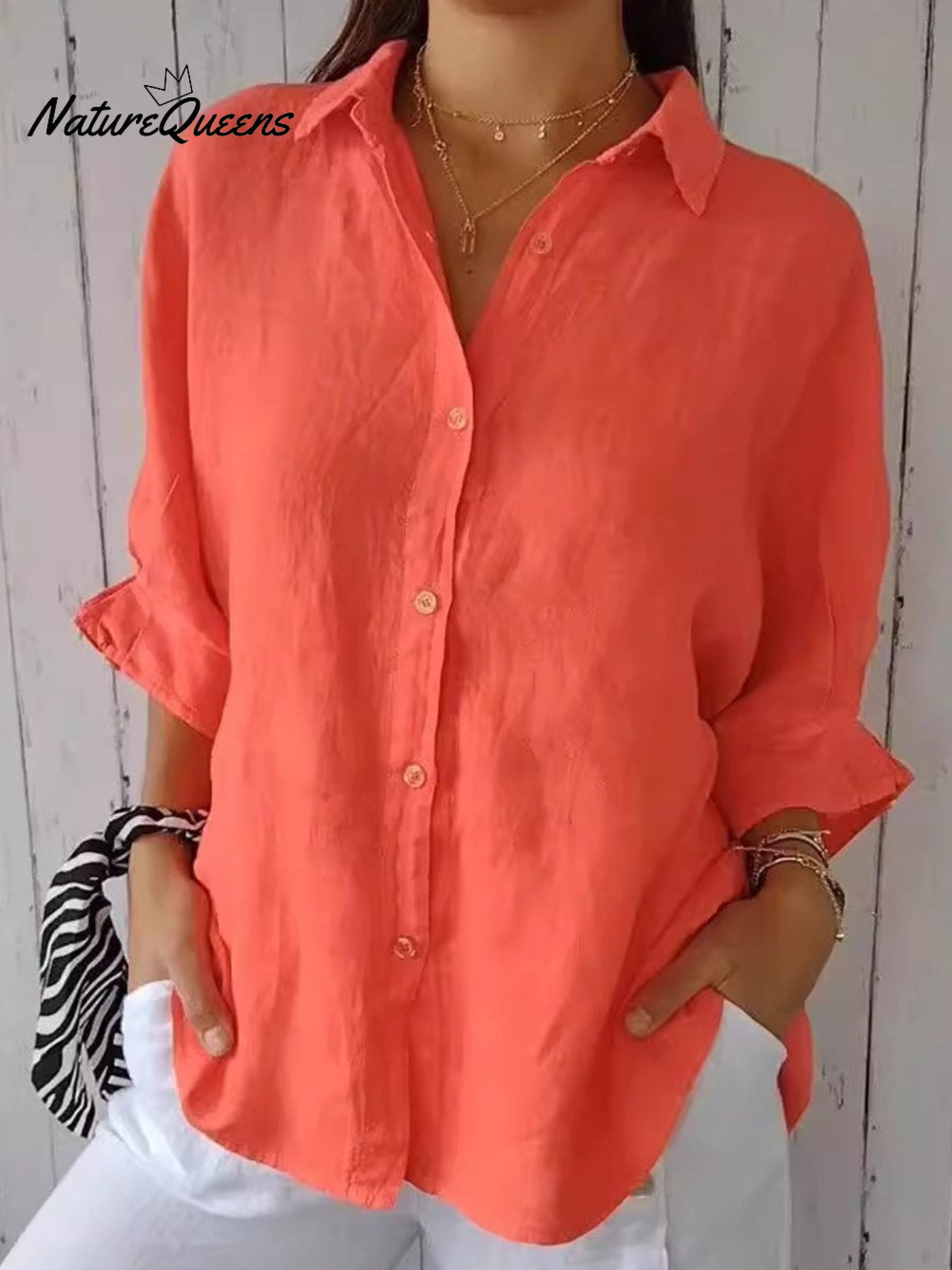 Women’s Cotton & Linen Casual Tie - Back Shirt Orange / S