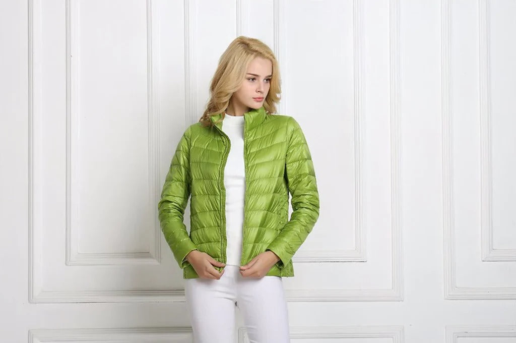 Women's Lightweight Down Jacket with Regular Fit and Short Hip Length, Machine Washable