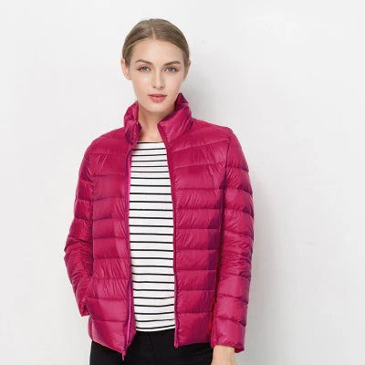 Women's Lightweight Down Jacket with Regular Fit and Short Hip Length, Machine Washable