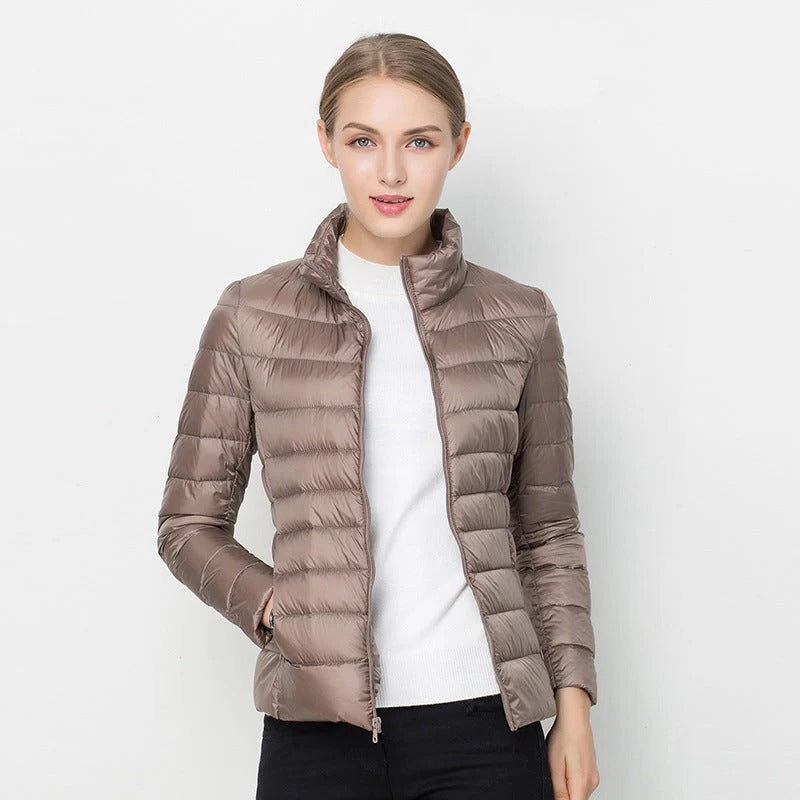 Women's Lightweight Down Jacket with Regular Fit and Short Hip Length, Machine Washable