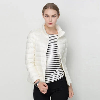 Women's Lightweight Down Jacket with Regular Fit and Short Hip Length, Machine Washable