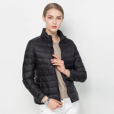 Women's Lightweight Down Jacket with Regular Fit and Short Hip Length, Machine Washable