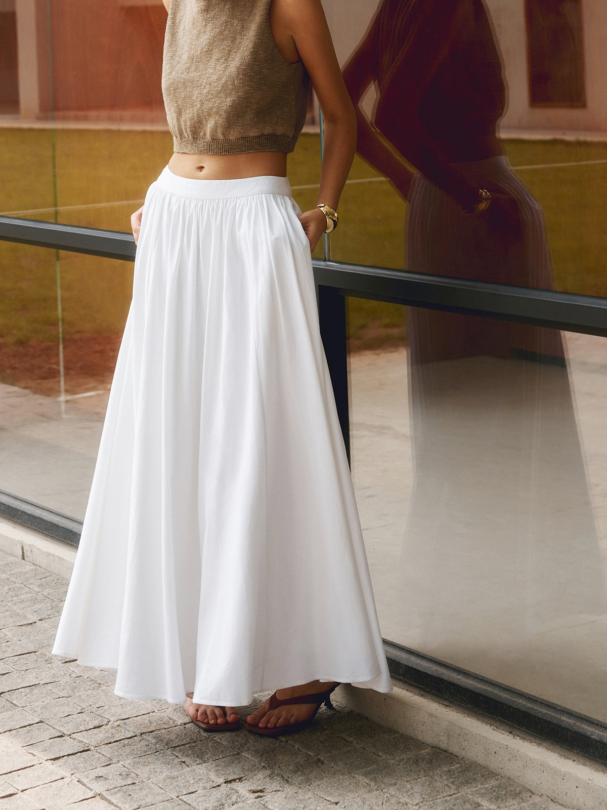 Linen Maxi Dress with High Waist and Breathable Viscose-Linen Blend, Non-Stretch