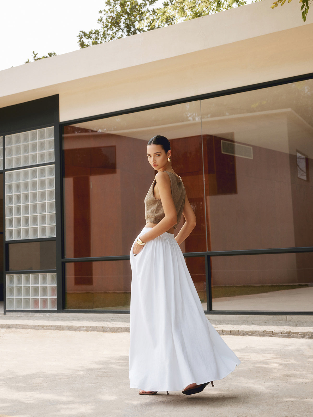 Linen Maxi Dress with High Waist and Breathable Viscose-Linen Blend, Non-Stretch