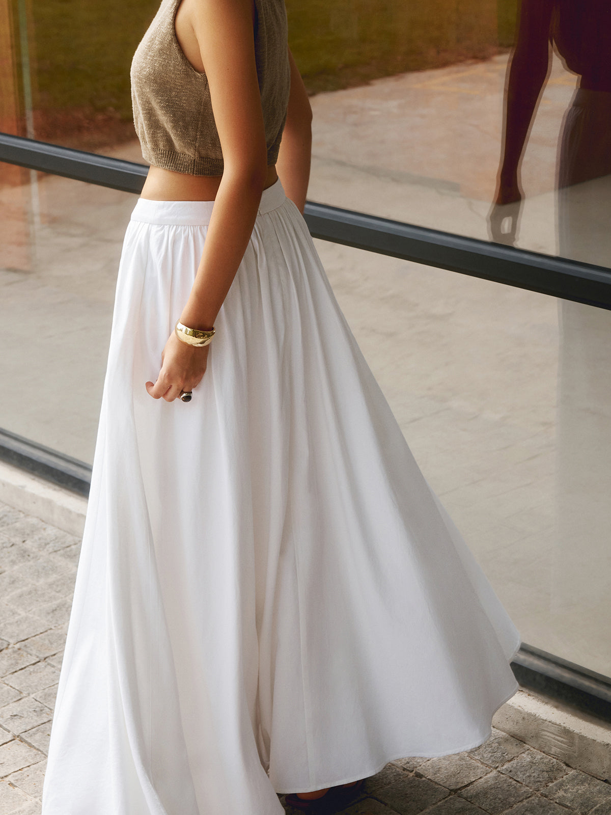 Linen Maxi Dress with High Waist and Breathable Viscose-Linen Blend, Non-Stretch