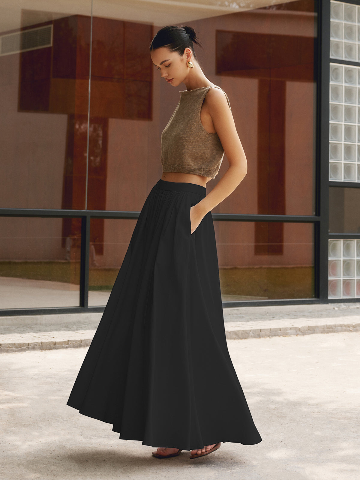 Linen Maxi Dress with High Waist and Breathable Viscose-Linen Blend, Non-Stretch