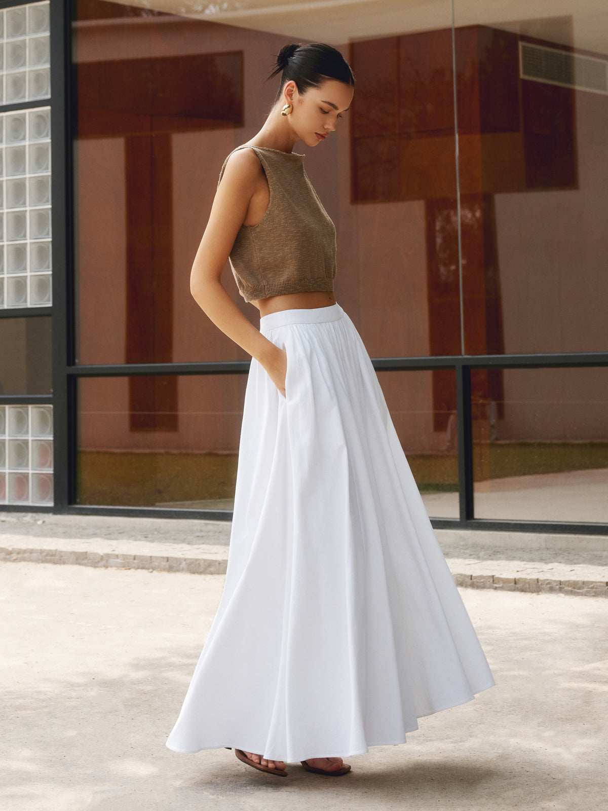 Linen Maxi Dress with High Waist and Breathable Viscose-Linen Blend, Non-Stretch