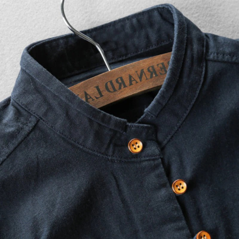 Japanese Style Shirt with Relaxed Fit and Lightweight Woven Fabric, Button Front