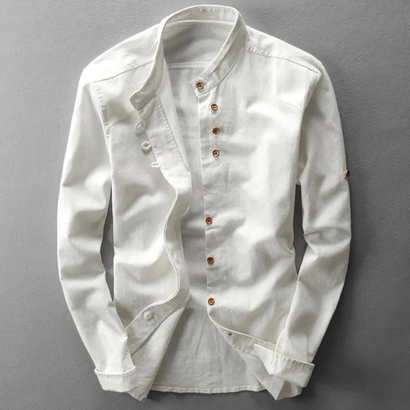 Japanese Style Shirt with Relaxed Fit and Lightweight Woven Fabric, Button Front