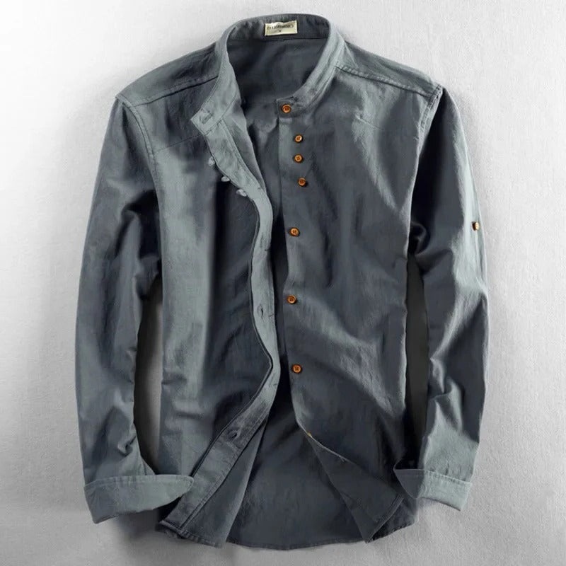 Japanese Style Shirt with Relaxed Fit and Lightweight Woven Fabric, Button Front