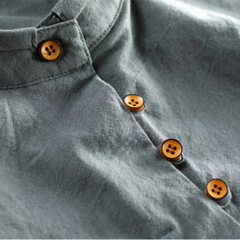 Japanese Style Shirt with Relaxed Fit and Lightweight Woven Fabric, Button Front