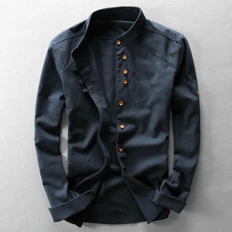 Japanese Style Shirt with Relaxed Fit and Lightweight Woven Fabric, Button Front