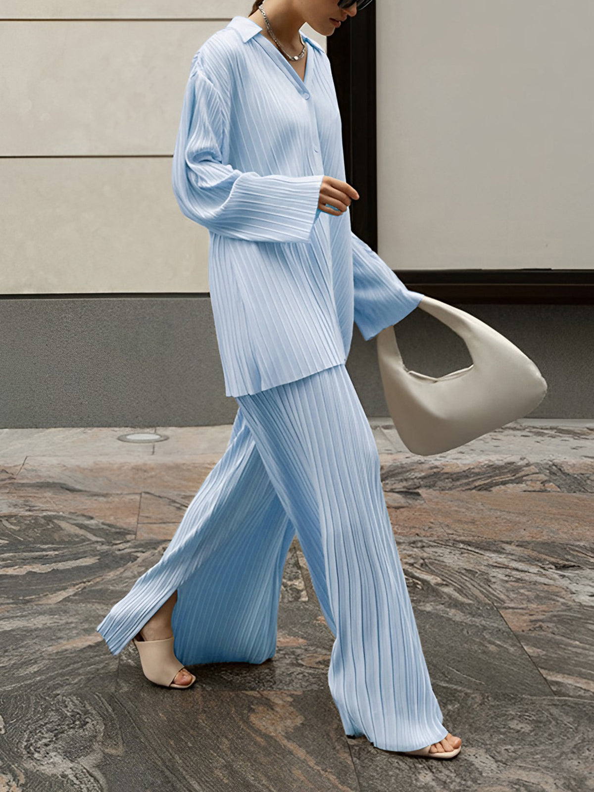 Pleated Skirt with Oversized Fit and Pull-On Waist, Woven Polyester