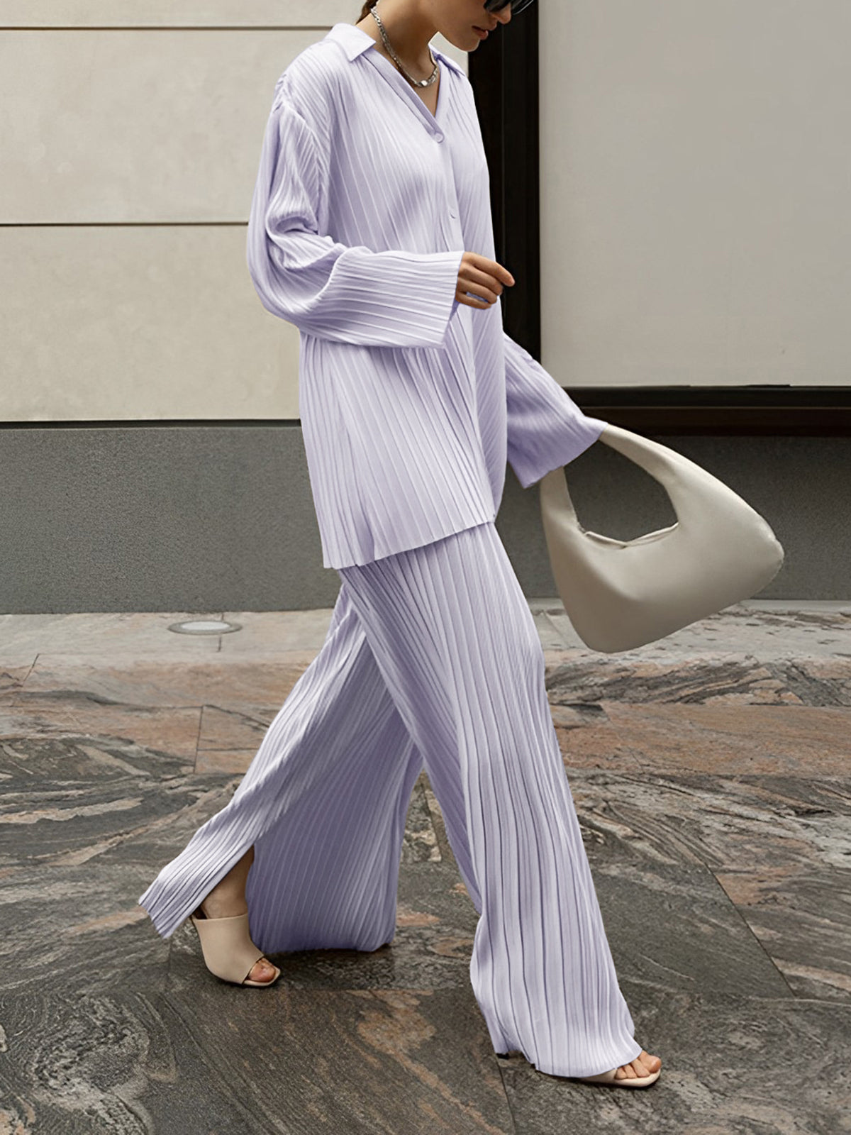 Pleated Skirt with Oversized Fit and Pull-On Waist, Woven Polyester