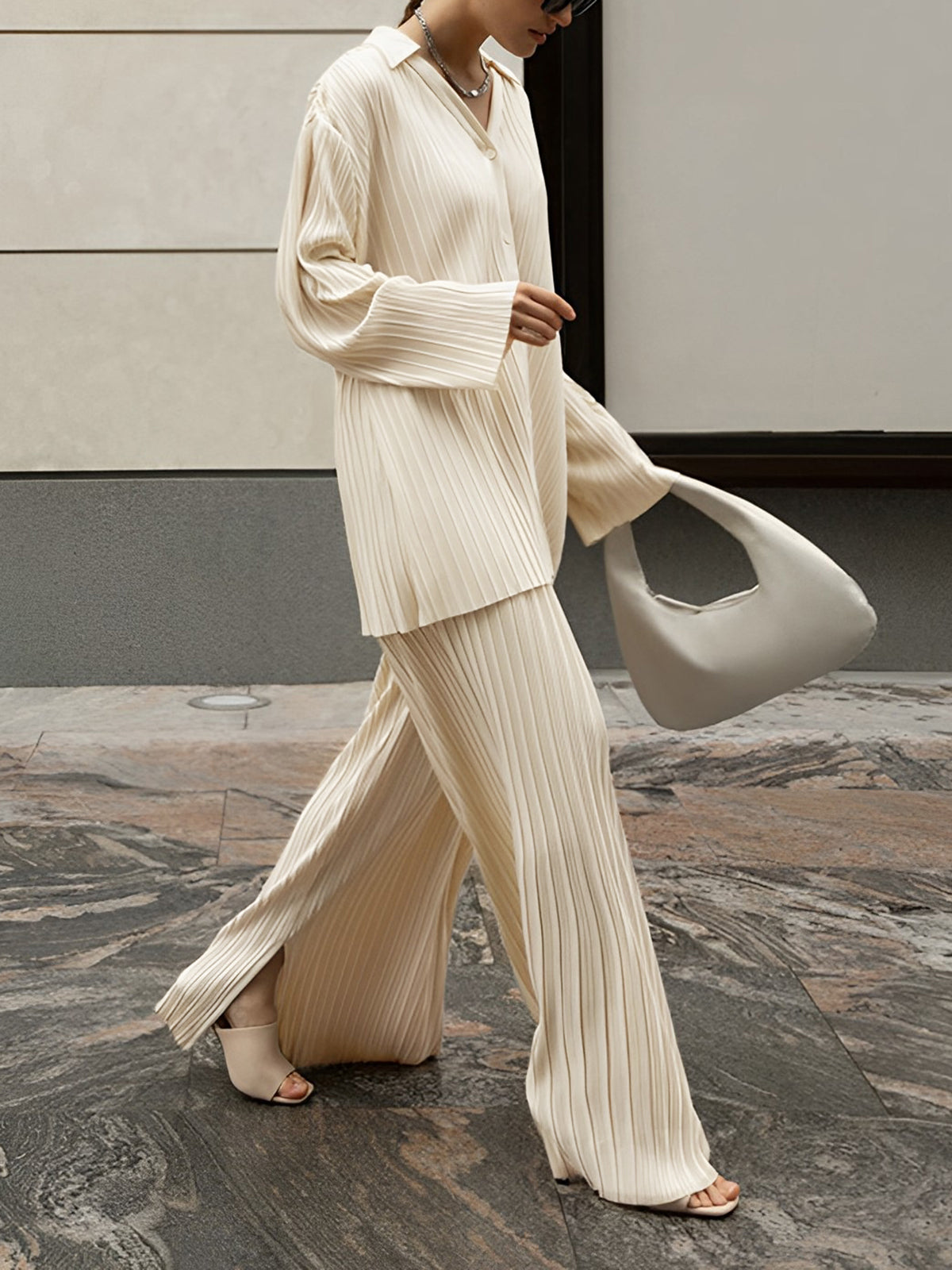 Pleated Skirt with Oversized Fit and Pull-On Waist, Woven Polyester