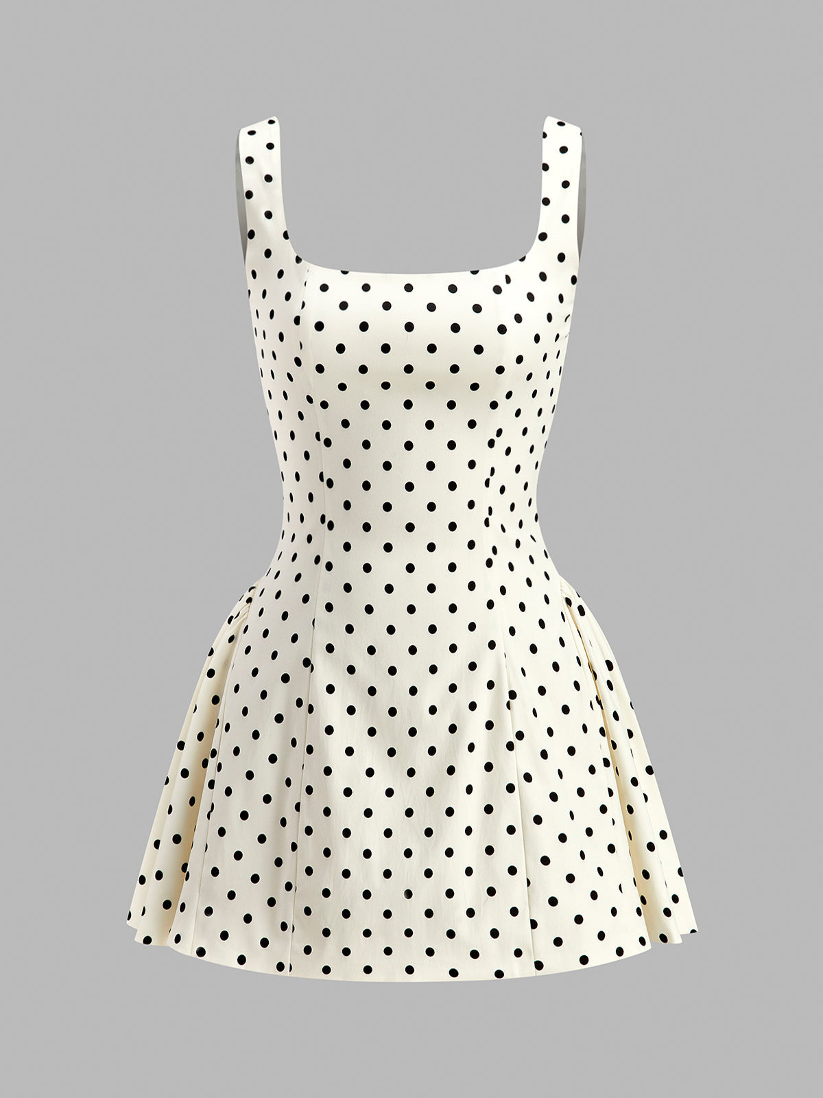 Polka Dot Dress with Square Neckline and Invisible Side Zipper, Sleeveless Short Fit
