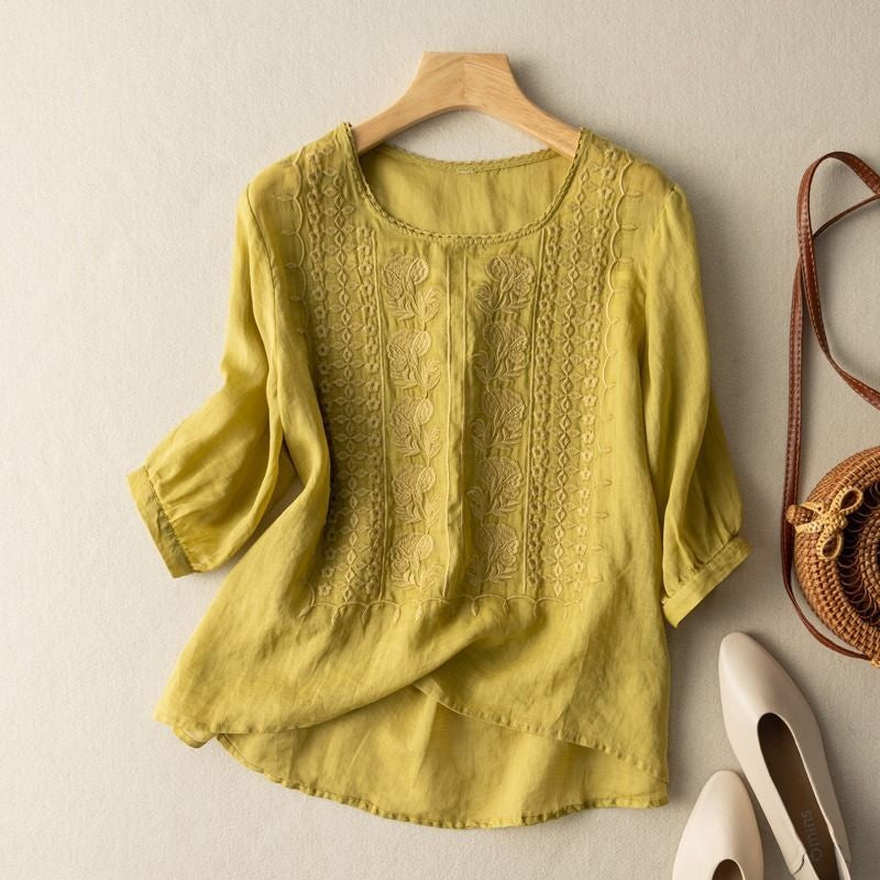 Embroidered Pullover Blouse with Relaxed Fit and Neckline Detail