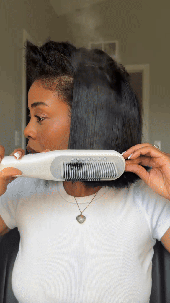 Steam Hair Straightening Brush with Ionic Technology and Ceramic Plates, Auto Shut-Off