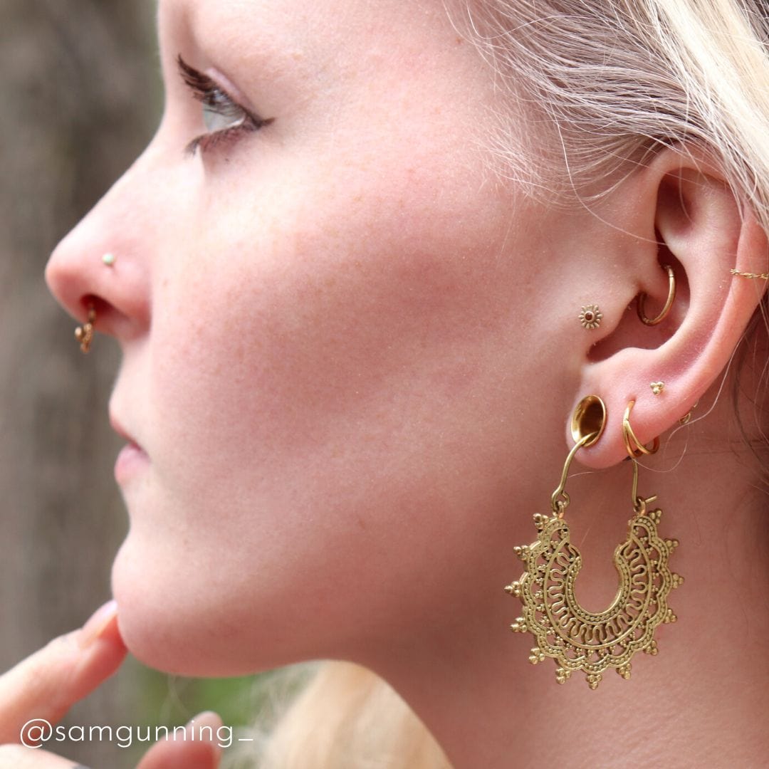 Handcrafted Brass Earrings with Intricate Consciousness Design and Nickel-Free Composition