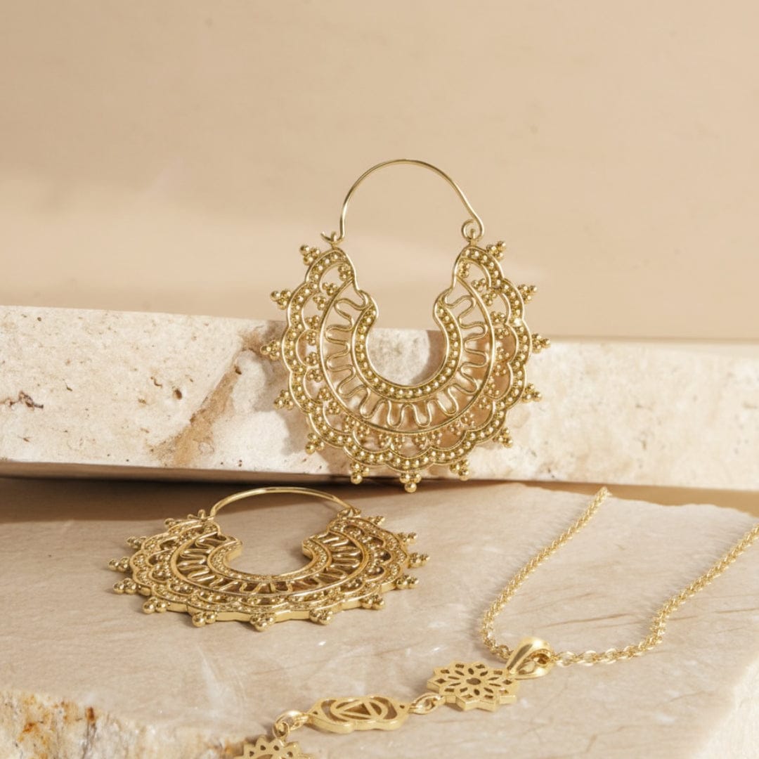 Handcrafted Brass Earrings with Intricate Consciousness Design and Nickel-Free Composition
