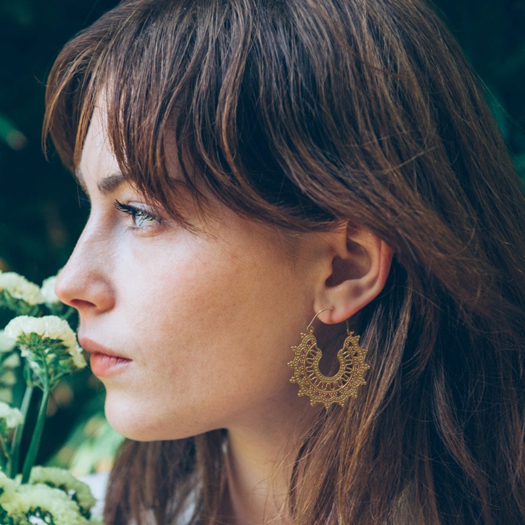 Handcrafted Brass Earrings with Intricate Consciousness Design and Nickel-Free Composition