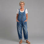 Winifred | Women's Wide Leg Button Front Overalls - Blue - Image 1