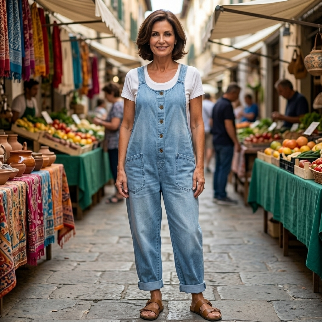 Winifred | Women's Wide Leg Button Front Overalls - Blue - Image 7