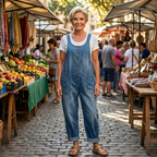 Winifred | Women's Wide Leg Button Front Overalls - Blue - Image 8