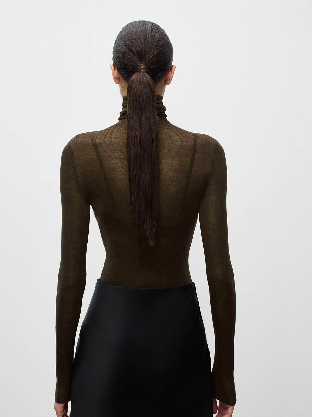 Knit Dress with Turtleneck and Wool-Blend Stretch Fabric, Hip to Mid-Thigh Length