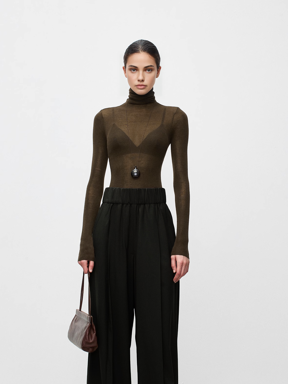 Knit Dress with Turtleneck and Wool-Blend Stretch Fabric, Hip to Mid-Thigh Length