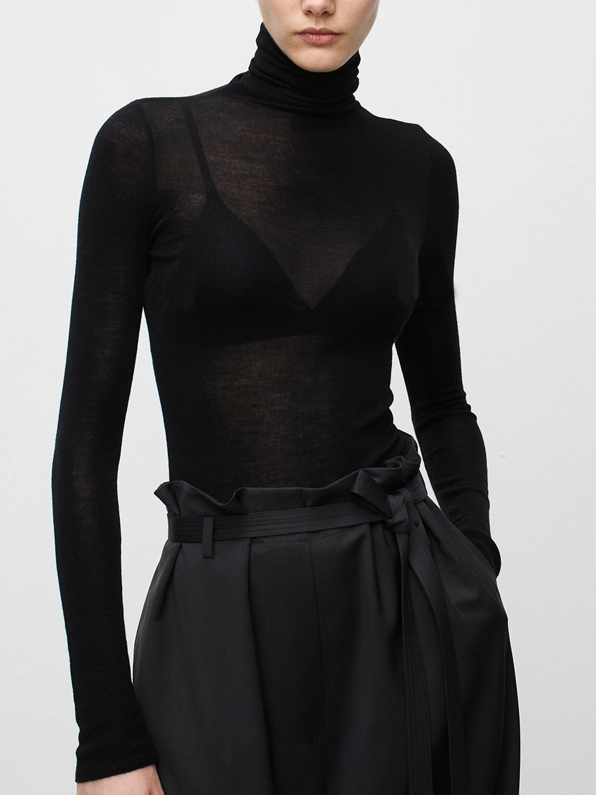 Knit Dress with Turtleneck and Wool-Blend Stretch Fabric, Hip to Mid-Thigh Length