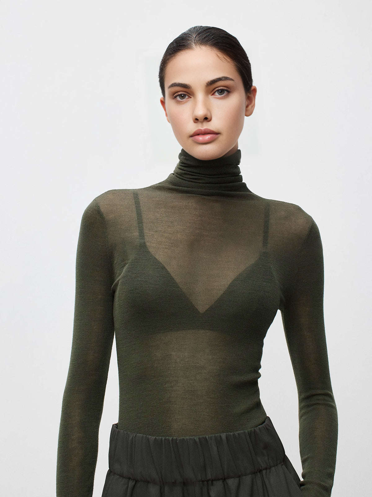 Knit Dress with Turtleneck and Wool-Blend Stretch Fabric, Hip to Mid-Thigh Length